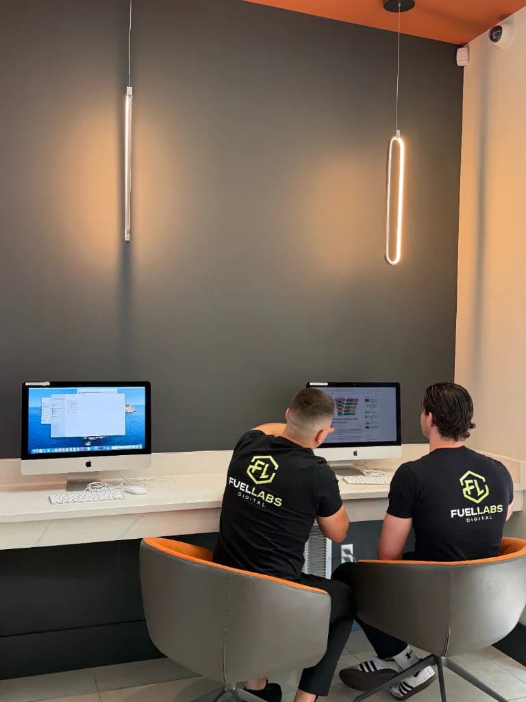 FuelLabs founders portrait inside the office