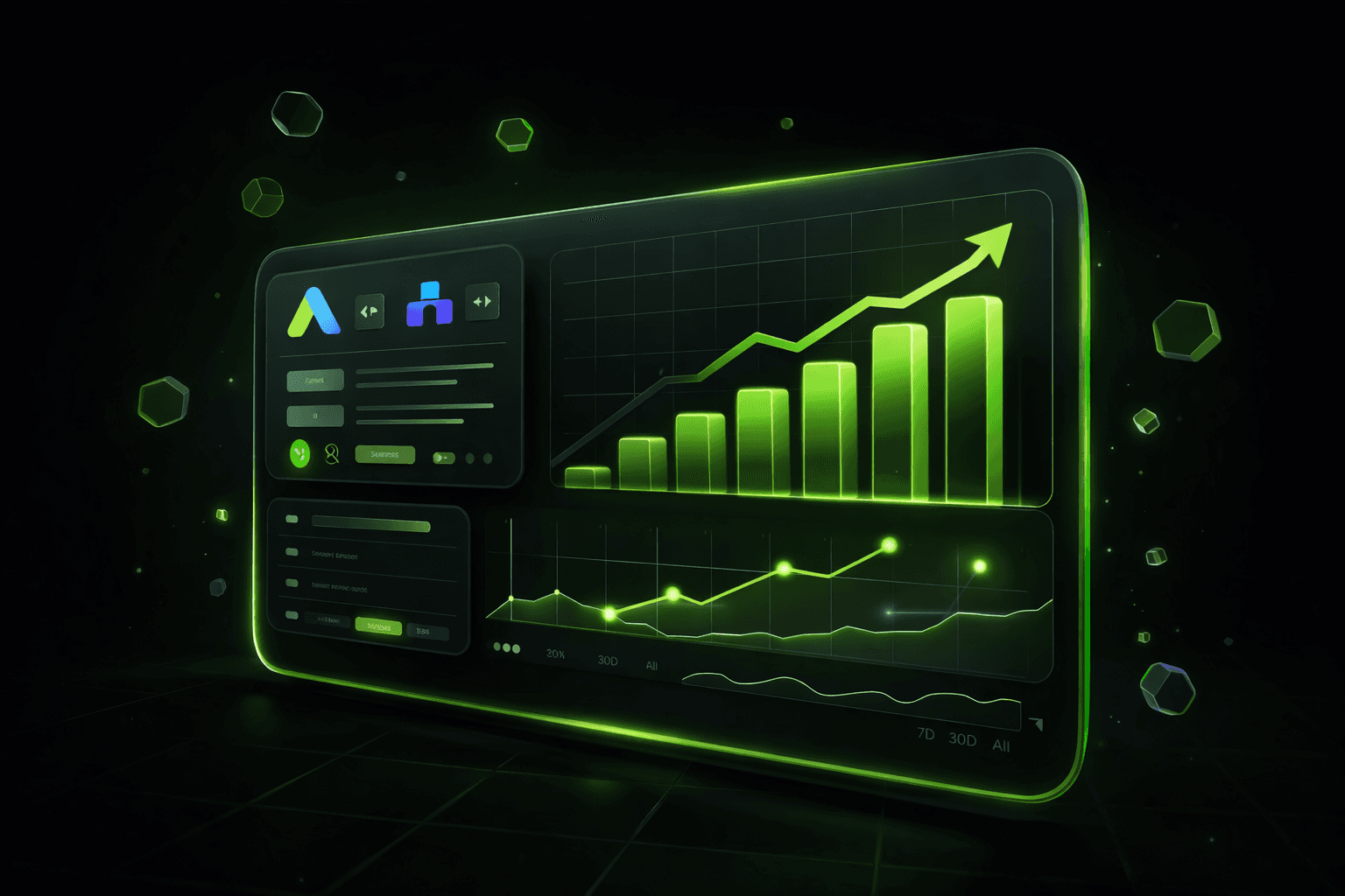 Marketing analytics dashboard showing growth metrics