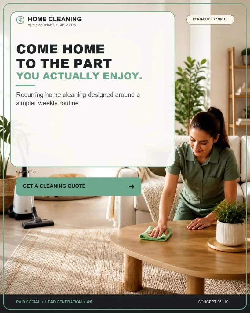 Home cleaning Meta Ads creative concept promoting recurring cleaning quotes