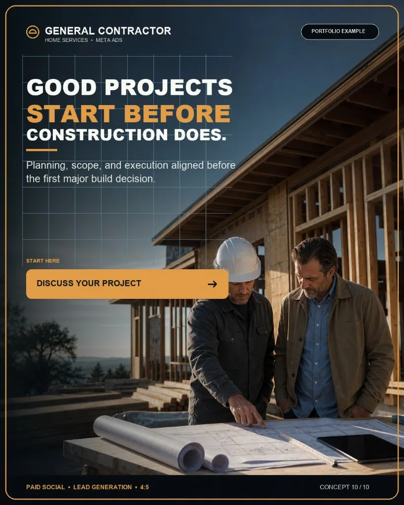 General contractor Meta Ads creative concept focused on project planning