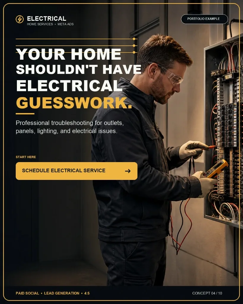 Electrical Meta Ads creative concept promoting professional troubleshooting