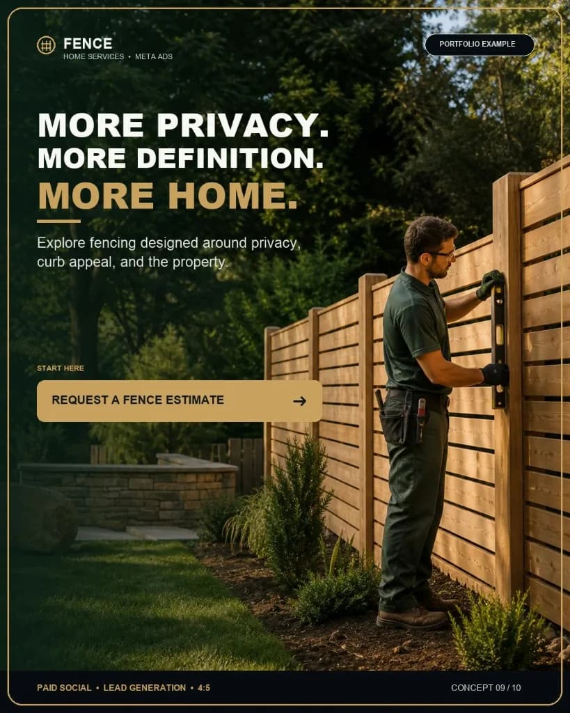 Fence installation Meta Ads creative concept promoting privacy and curb appeal