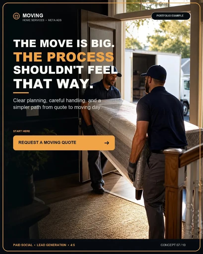 Moving Meta Ads creative concept promoting professional moving quotes