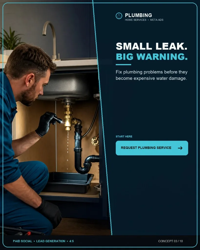 Plumbing Meta Ads creative concept for residential leak repair