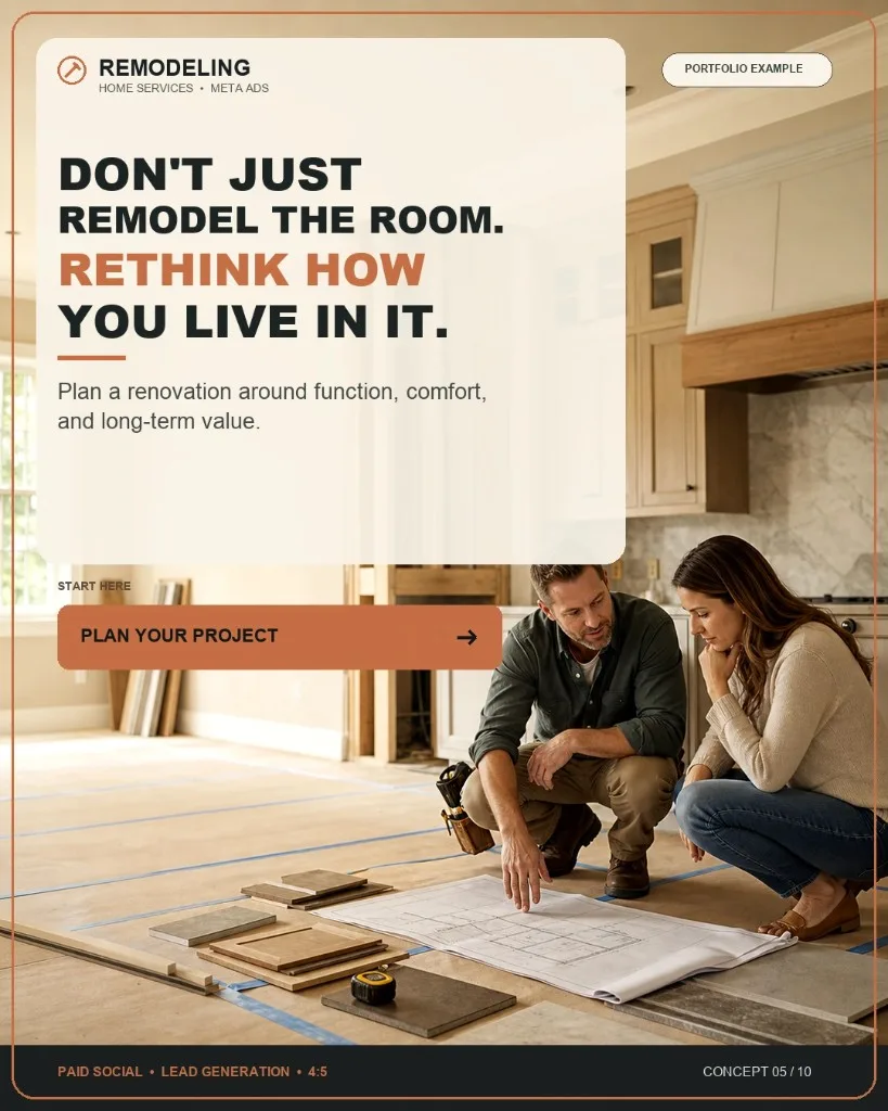 Remodeling Meta Ads creative concept for project planning consultations