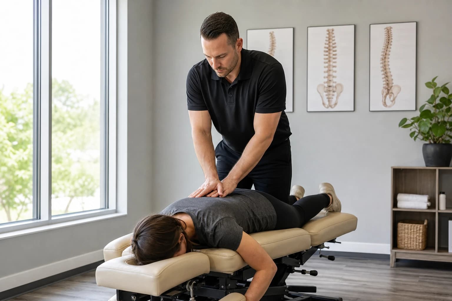 Chiropractor providing treatment to a patient in a modern chiropractic clinic