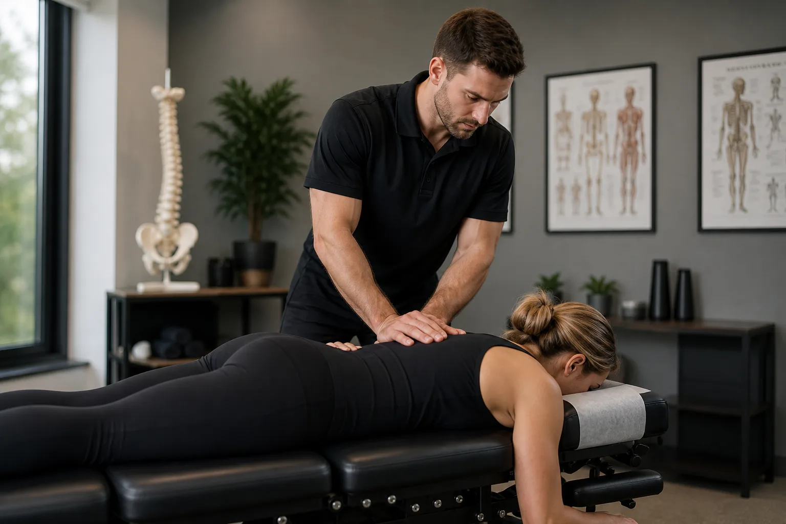 Chiropractor working with a patient in a modern chiropractic clinic