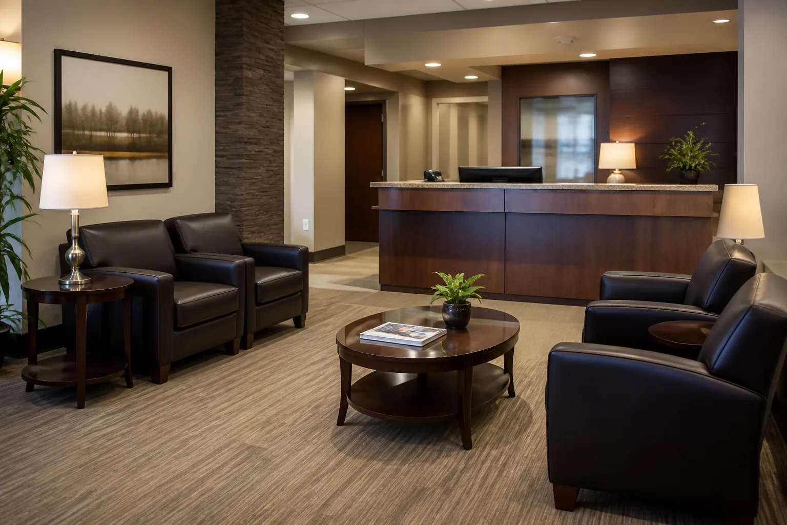 Insurance agency reception area ready for prospective client visits