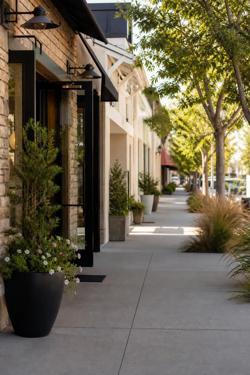 Walkable commercial corridor with boutique local business storefronts