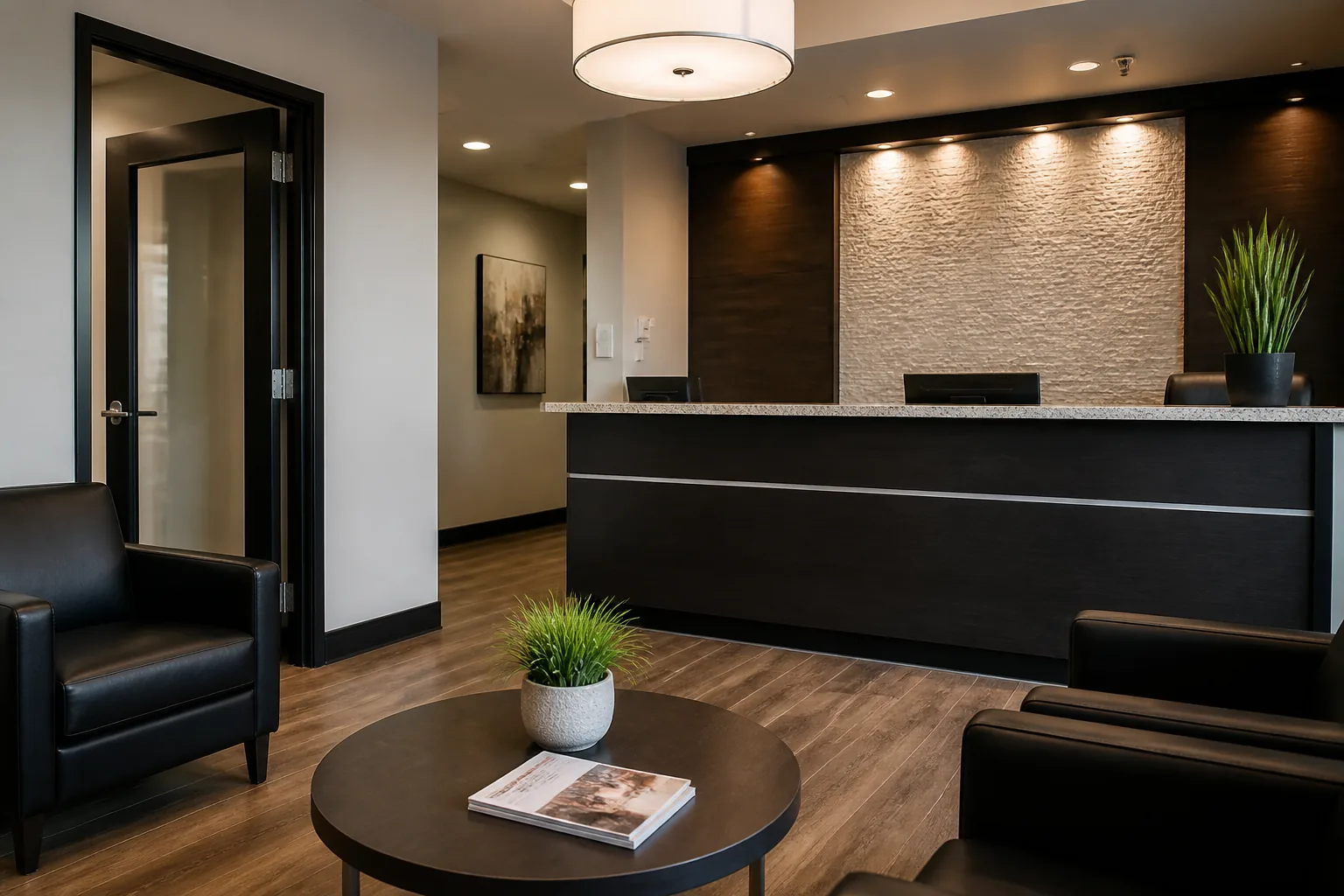 Mortgage brokerage consultation area prepared for borrower meetings