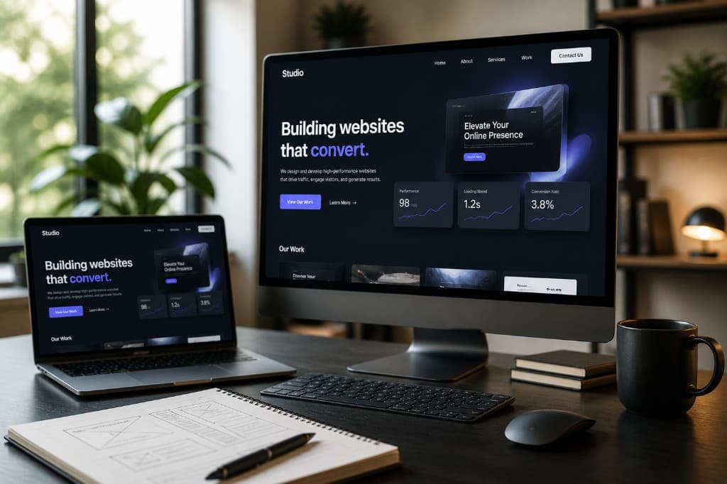 Hand holding a smartphone with a crisp product UI—premium web and mobile experience.