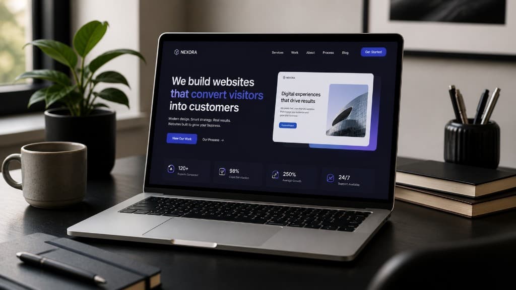 Hand holding a smartphone with a crisp product UI—premium web and mobile experience.