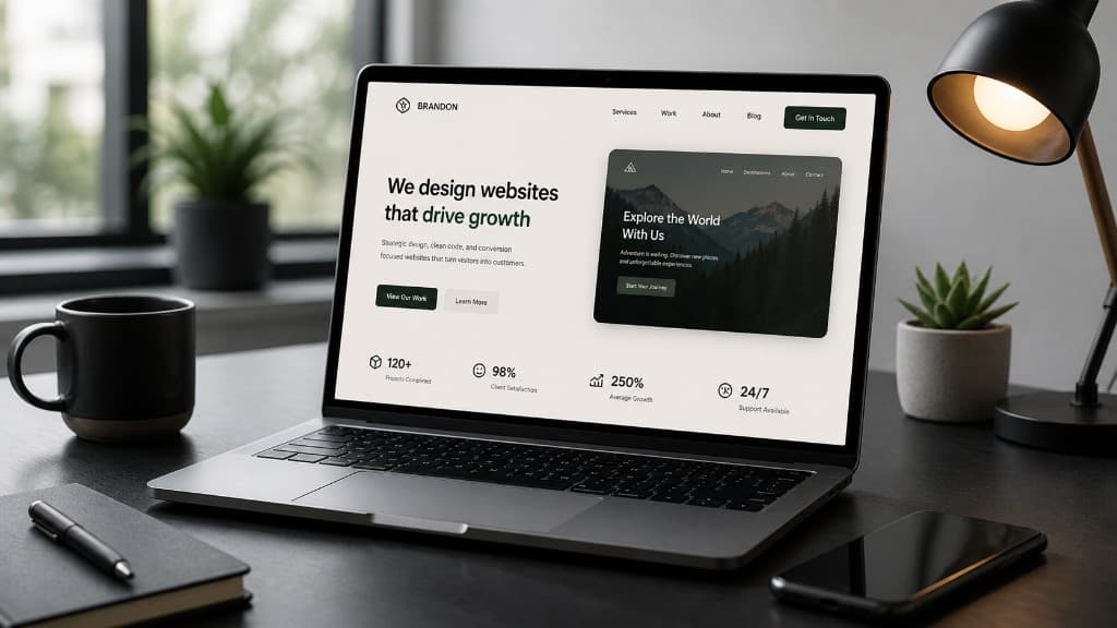Hand holding a smartphone with a crisp product UI—premium web and mobile experience.