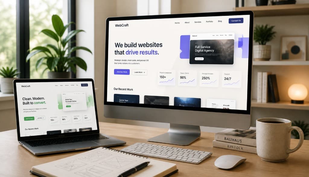 Hand holding a smartphone with a crisp product UI—premium web and mobile experience.