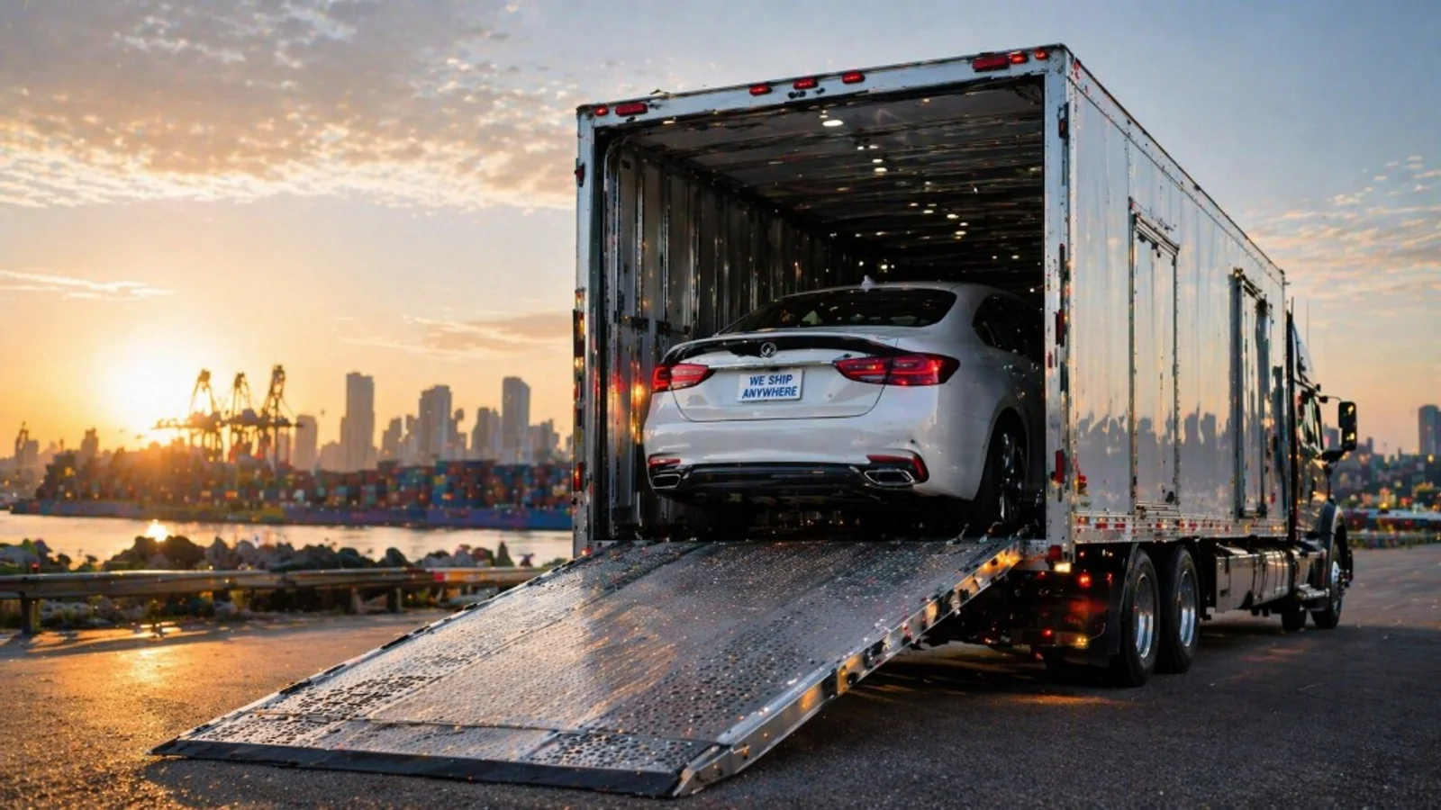 Vehicles loaded on an auto transport trailer ready for nationwide car shipping