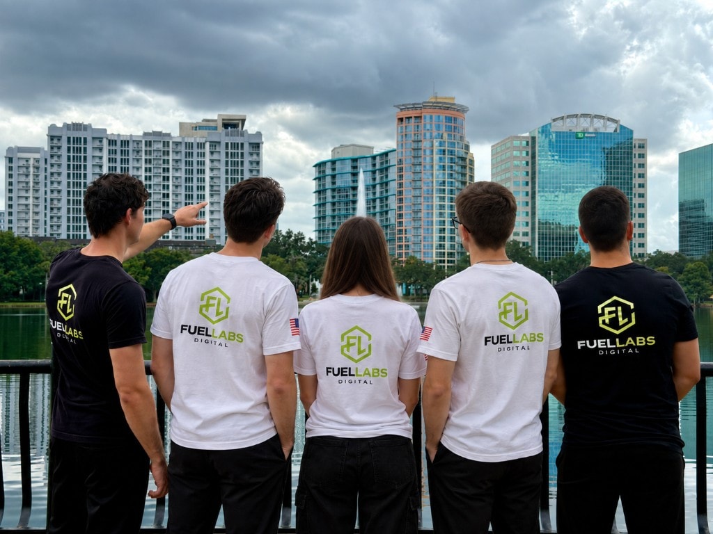 FuelLabs Digital team looking out over downtown Orlando