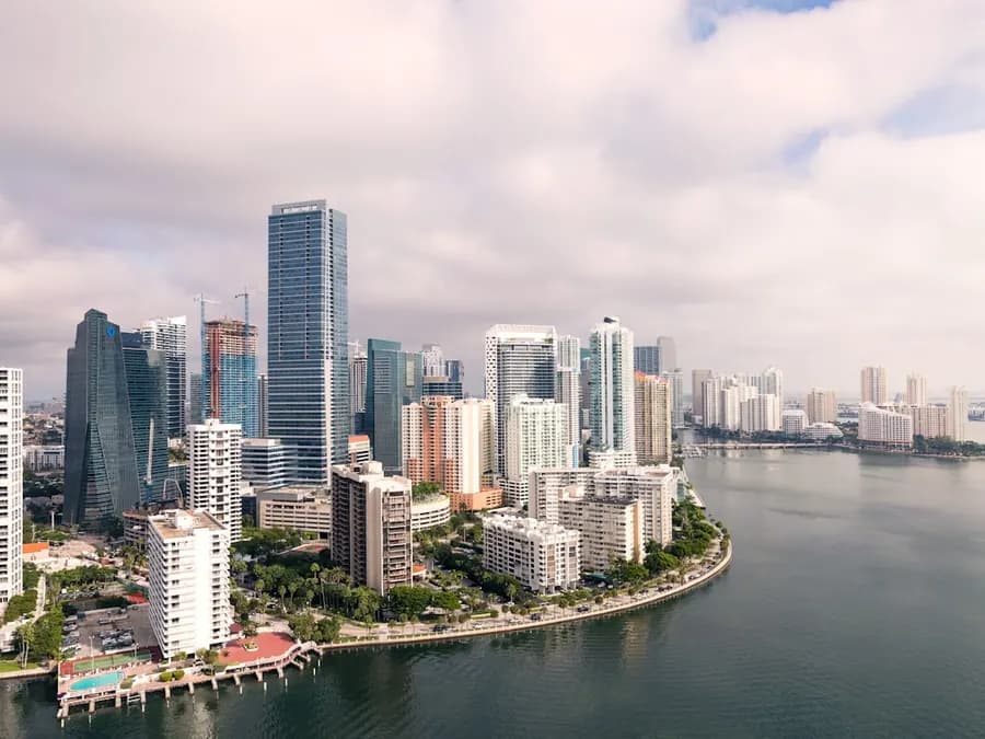 Miami waterfront skyline along the bay