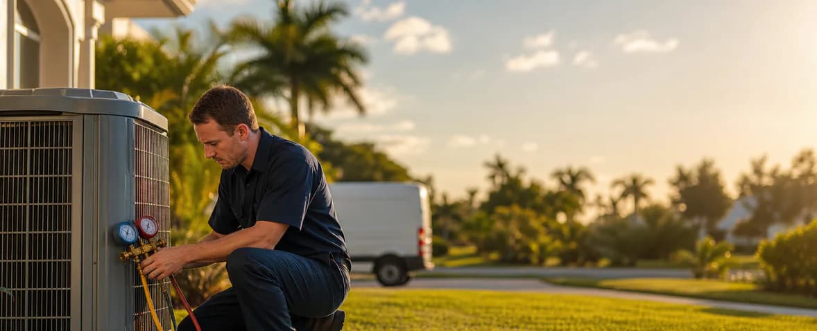 HVAC technician servicing residential air conditioner during Google Ads case study