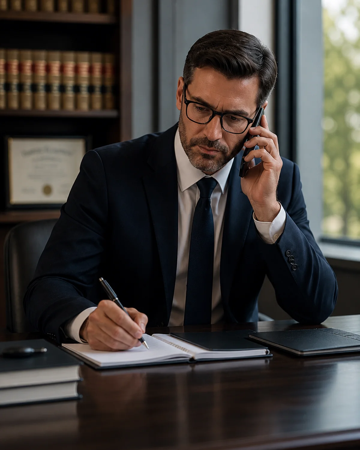Attorney working in a professional office representing the local visibility strategy for the Miami law firm case study