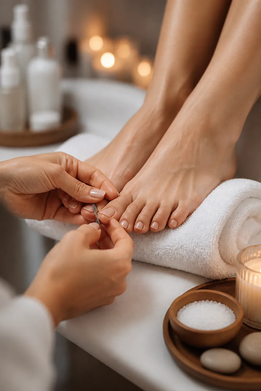Pedicure treatment detail representing appointment-focused creative concepts.