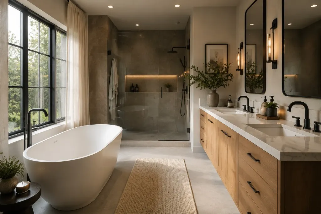Premium remodeled bathroom used as high-value remodeling project context — portfolio concept, not a client property photo