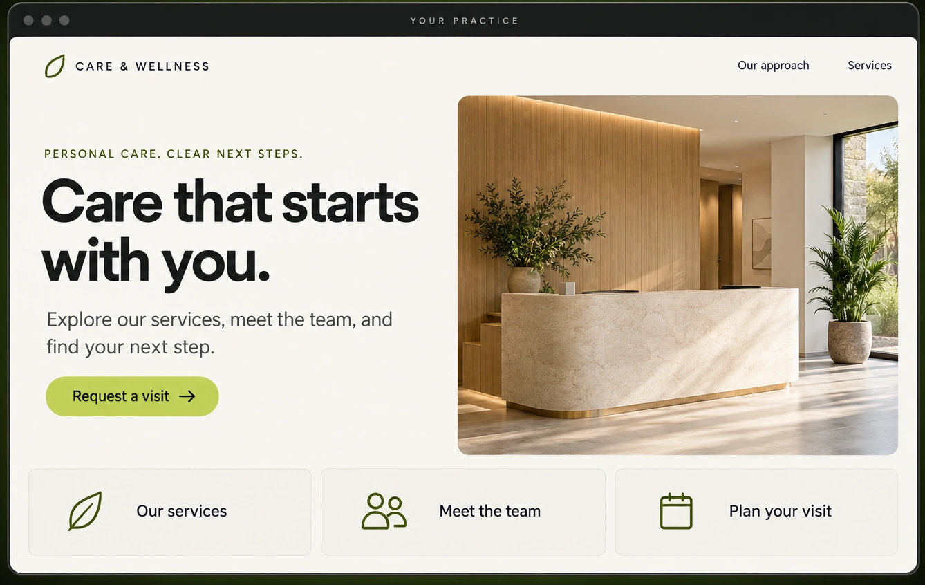 Illustrative healthcare practice website preview.