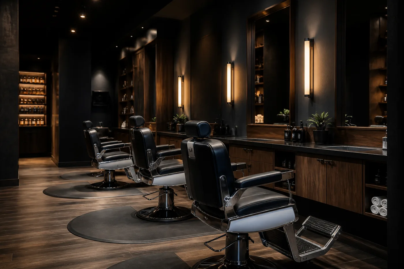 Barbershop chair and station prepared for the next booked appointment