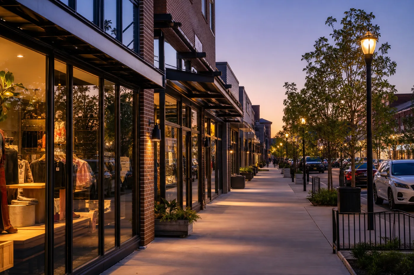 Walkable urban commercial neighborhood representing competitive local barbershop markets