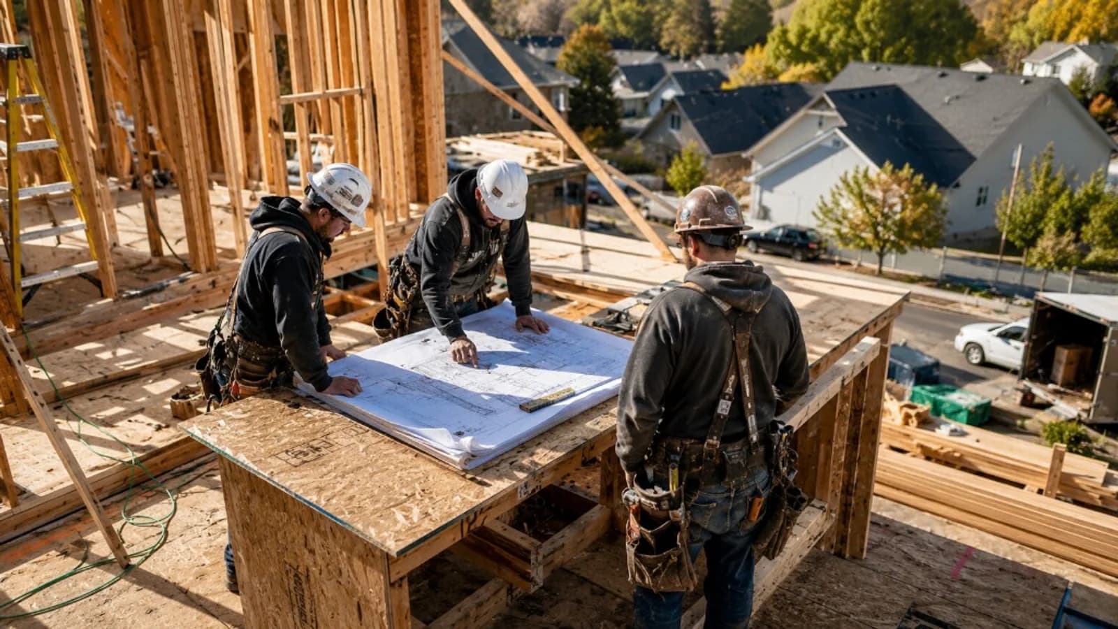 General contractor crew working on a residential construction project