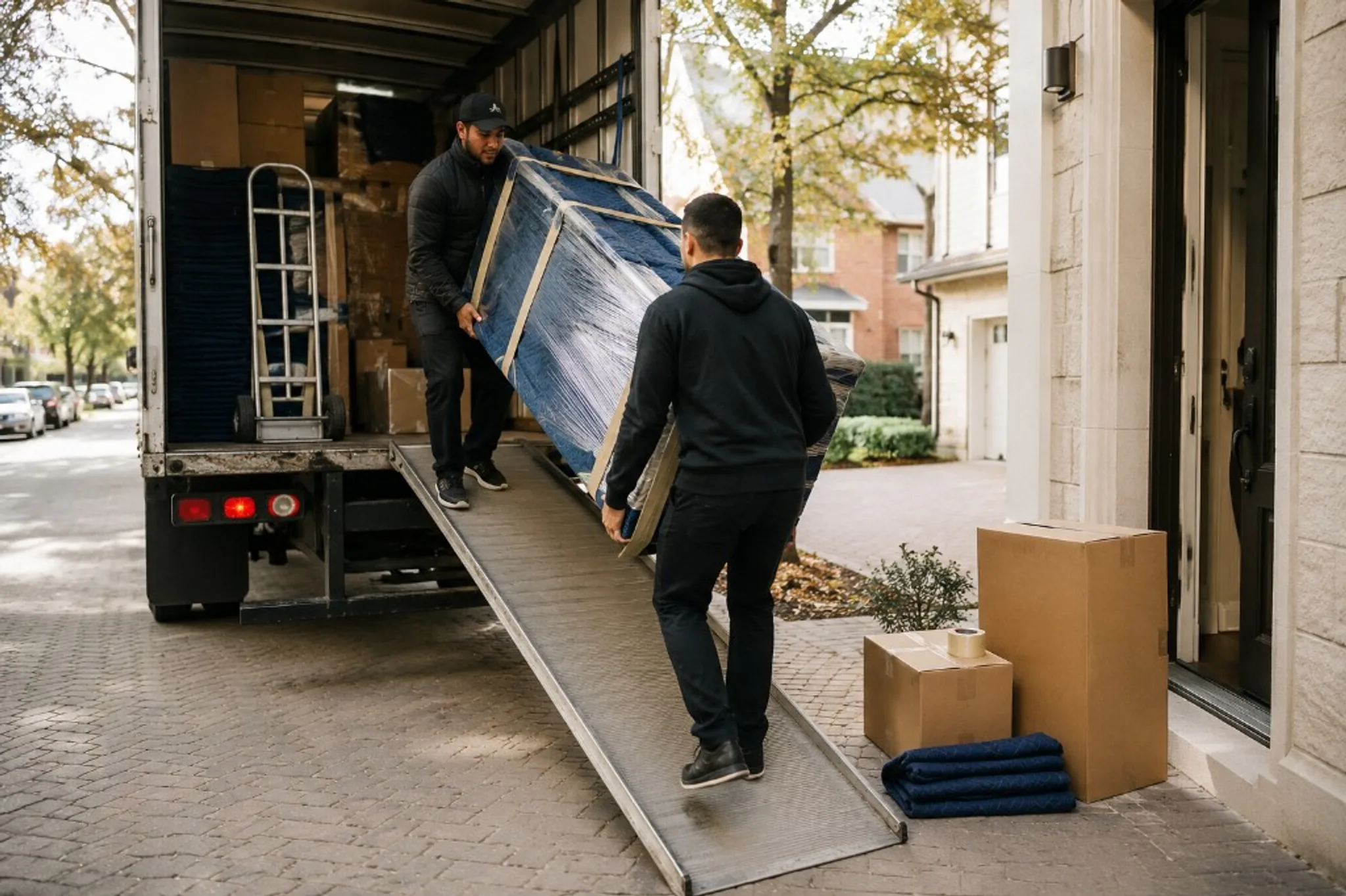 Moving crew loading furniture into a truck during a residential move