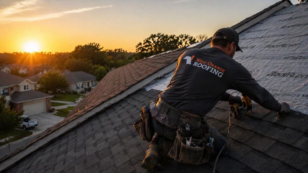 Roofing crew completing a residential roof replacement project