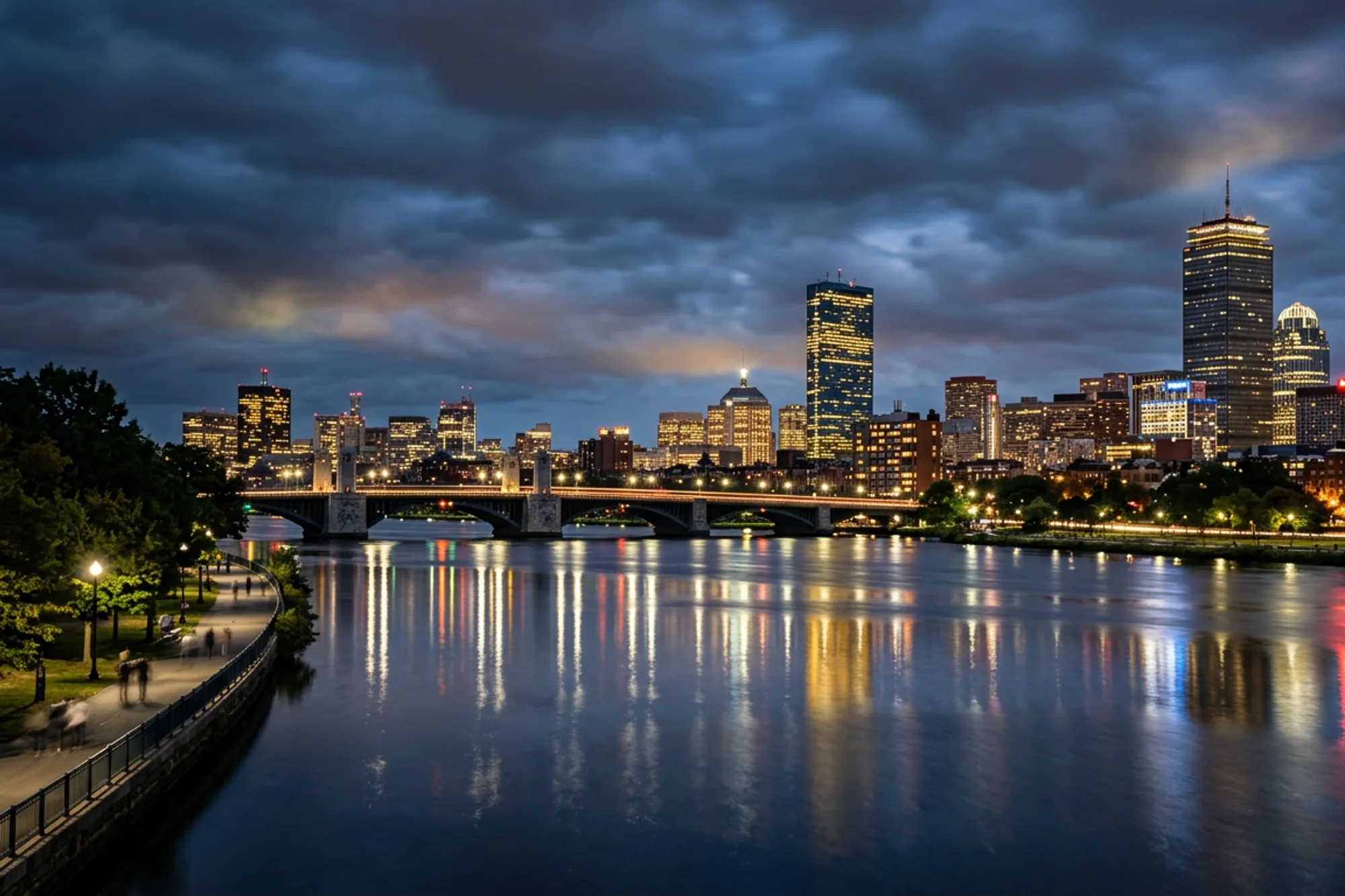 Boston, Massachusetts skyline and Charles River cityscape
