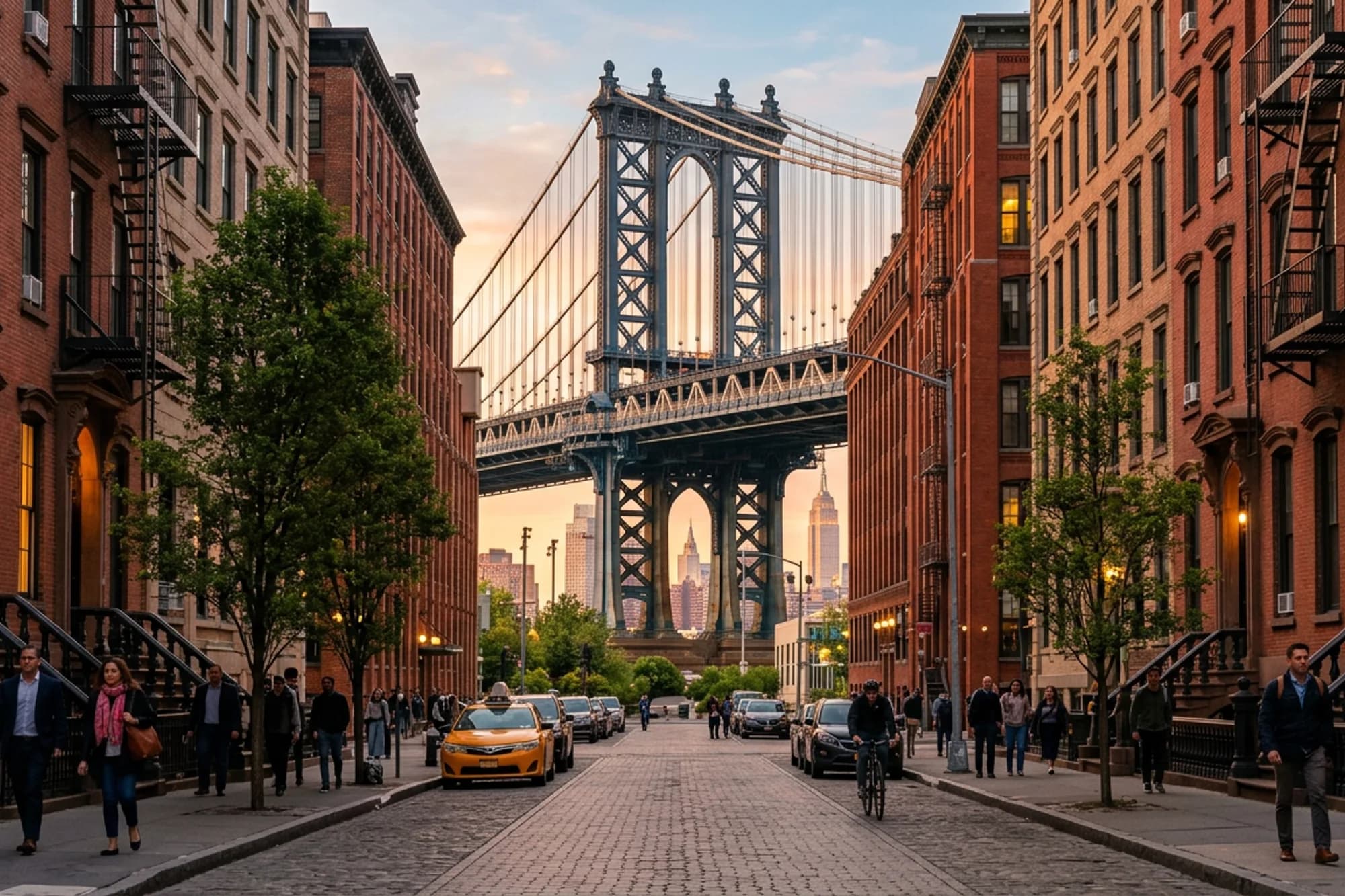 Brooklyn, New York urban architecture and East River view